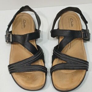 Clarks Brynn Step Black  Womens Leather Sandal Size 12M